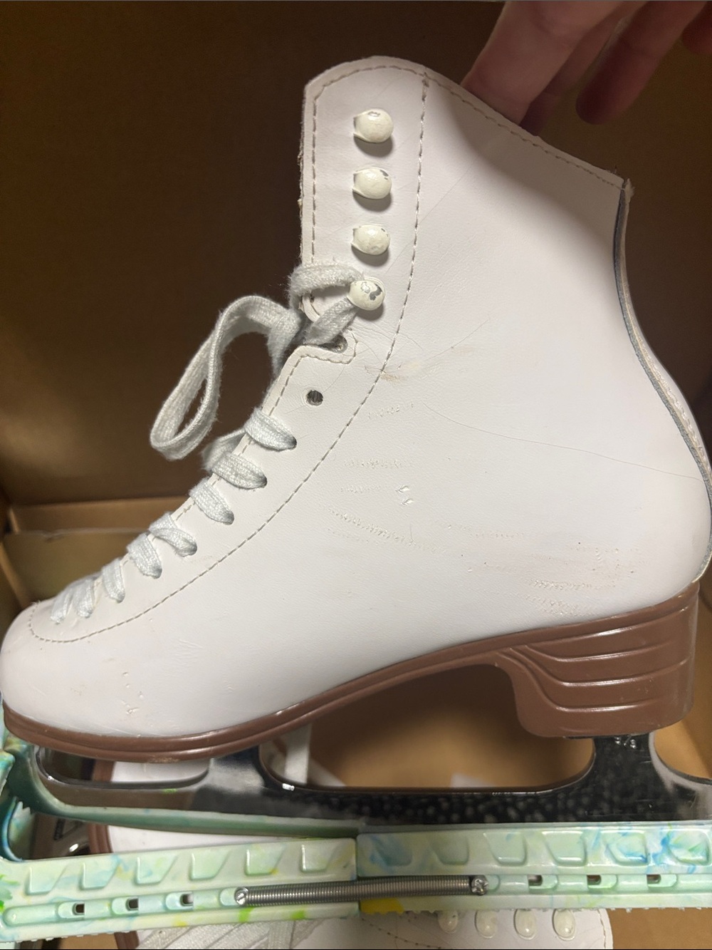JACKSON Women's White Figure Ice Skate with Brown Heel